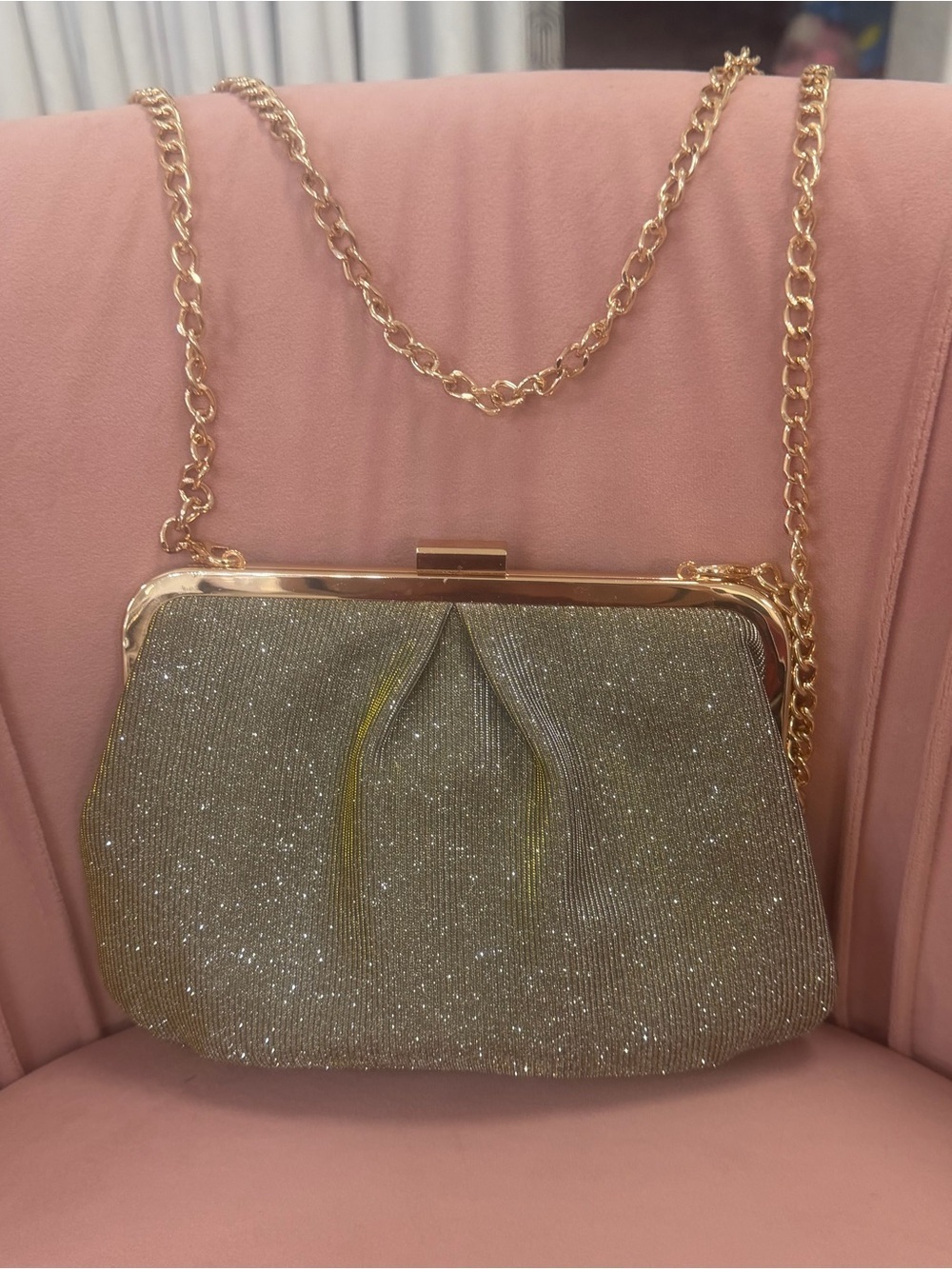 A New Day Gold Silver Glitter Frame Clutch Evening Bag Crossbody